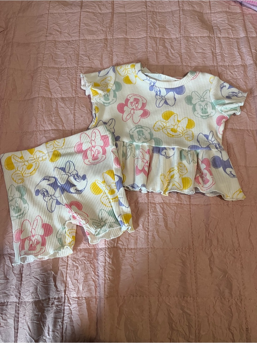 Disney Girls White Multicolor Minnie Mouse Matching Set